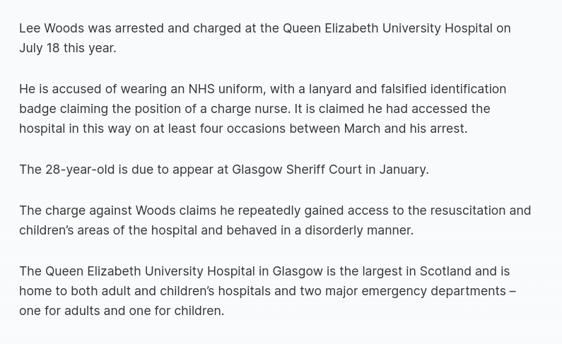crochetjenny's tweet image. "A man will go on trial accused of pretending to be a nurse at the Queen Elizabeth University Hospital multiple times."
#NHSScotland    
news.stv.tv/west-central/m…