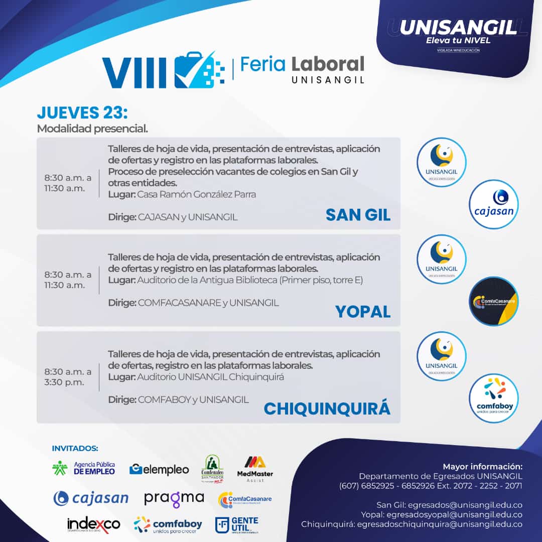 EgresUNISANGIL's tweet photo. El jueves 23 es presencial en cada sede. https://t.co/DSZcYXGJ99
