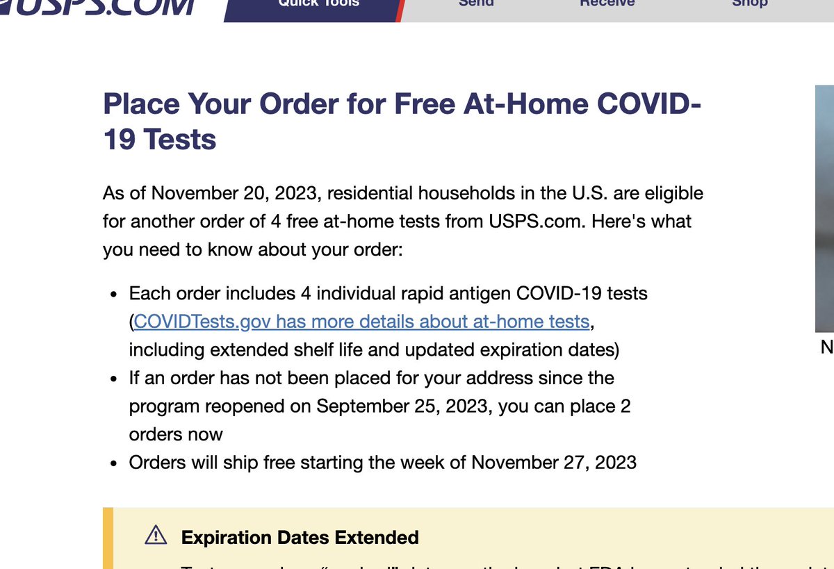Alexander_Tin's tweet photo. In case you missed it

@HHSGov and @USPS say they are opening up orders for four more free COVID-19 tests for this season starting today

"Orders will ship free starting the week of November 27, 2023"

https://t.co/VncZ5t0CHu https://t.co/I2rMg61U3G