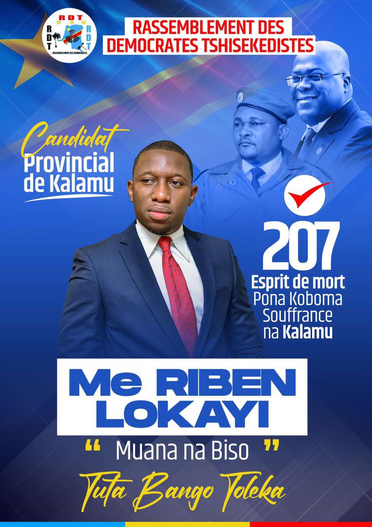 Ribenlok's tweet photo. Me. LOKAYI KANYUKA RIBEN
Candidat député provincial de KALAMU 

Numéro 207, « pona koboma ba antivaleurs na Kalamu. »

TUTA MIYIBI TOLEKA ‼️

MWANA NA BISO❤️

Nous vous prions de partager cette communication aux vôtres, surtout ceux de KALAMU particulièrement. @shabani_lukoo https://t.co/4SE32fP1uN