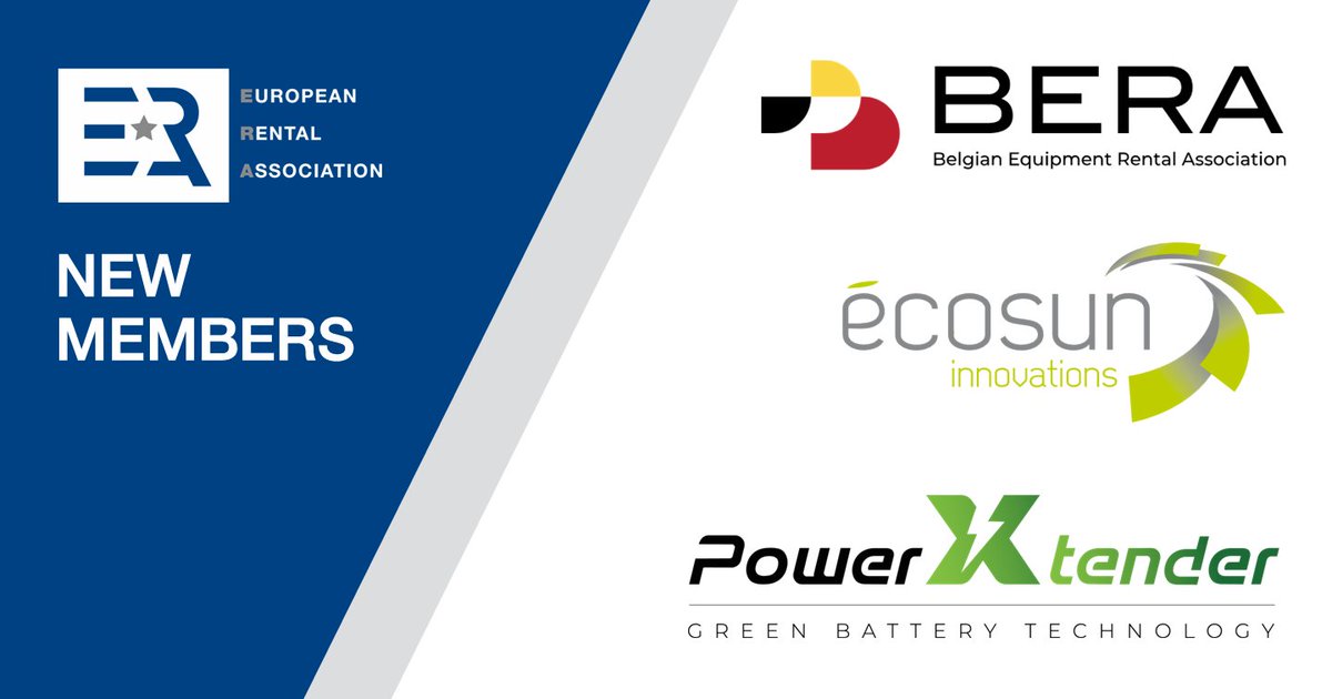 We're very pleased to announce that BERA, <a href="/EcosunI/">Ecosun Innovations</a> and PowerXtender have joined ERA as new members.

✔ BERA is the newly created association representing the Belgian equipment rental industry, with more than 40 members already.
✔ ECOSUN Innovations works in the field of