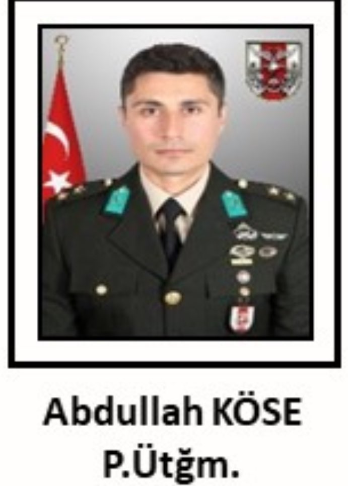 Pençe-Kilit Operasyonu bölgesinde Hain Terörist  pkklılarca yapılan saldırıda Piyade Üsteğmen Abdullah KÖSE Şehit olmuştur.
Şehidimize Allah’tan rahmet, yakınlarına ve aziz milletimize başsağlığı diliyoruz.
Ruhu Şad Mekanı cennet olsun.
Aziz Milletimizin başı sağolsun
Aynı