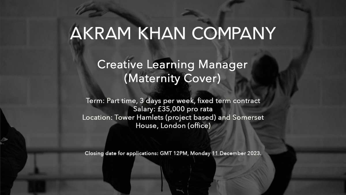 Friends in the UK, we have an exciting opportunity to join the AKC team as Creative Learning Manager (Maternity Cover). 

Click the link for the job specification and for details on how to apply: bit.ly/3MT9WK6

🗓️Deadline for applications 12PM, Monday 11 December 2023.