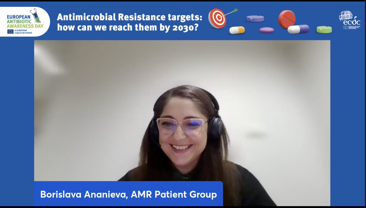 'The @PatientAmr was created to address the awareness gap on the dangers of misuse of antibiotics & the lack of infection prevention measures' says Borislava Ananieva from our member @eupatientsforum at the @ECDC_EU’s event on reaching #AMR fight goals by 2030. #EAAD #WAAW2023💊