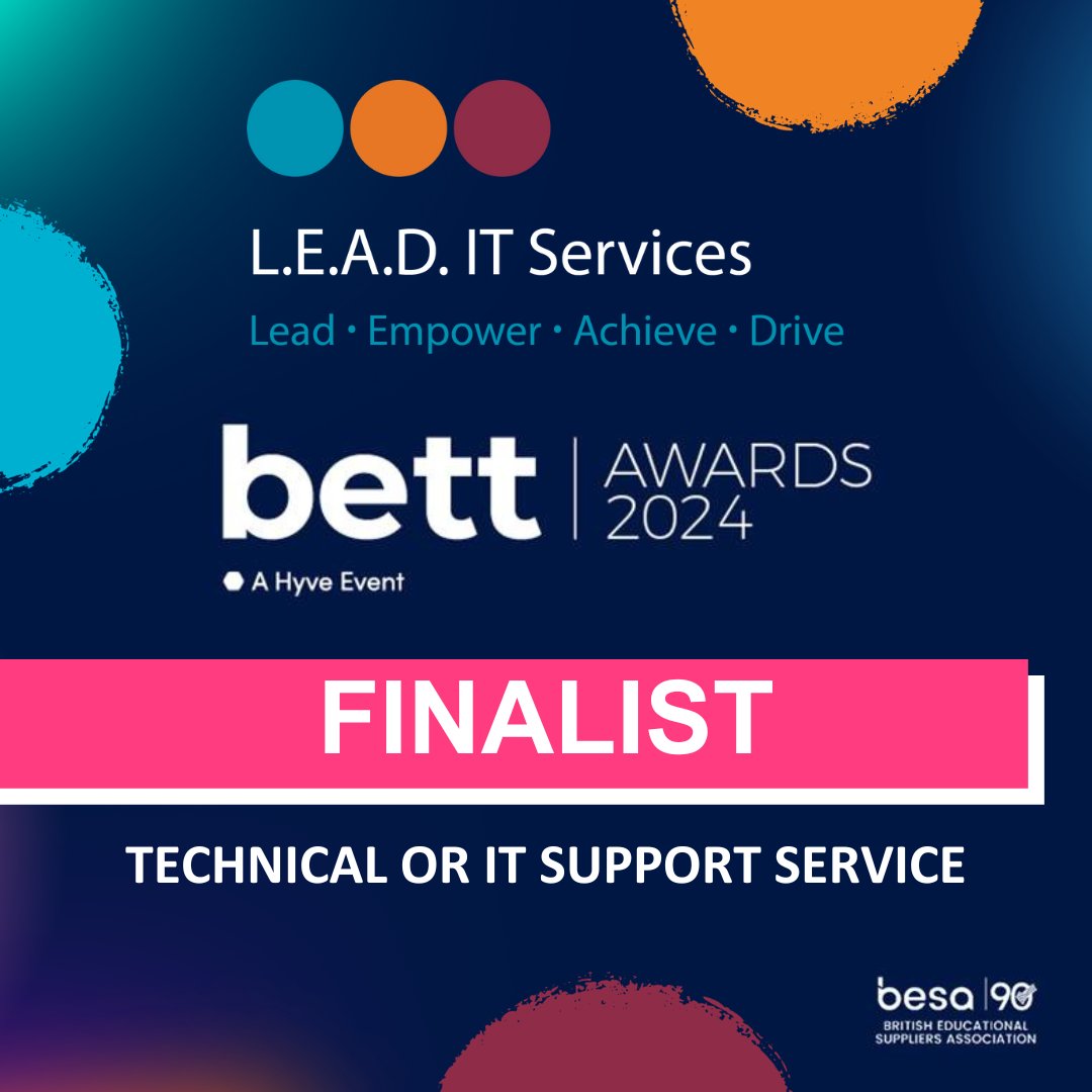 We are thrilled to announce that we are 2024 Bett Award Finalists for Technical or IT Support Service! Congratulations to the whole team at L.E.A.D. IT Services, we are beyond proud! #bettawards2024 #edutech #itservices