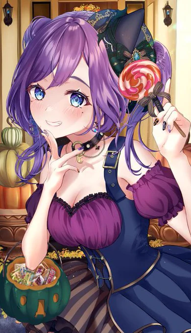やっと描き終わったハロウィンイラストー! 見て見て!!手持ちのお菓子のクセがすごいんじゃ #イラスト #オリジナル #絵柄が好きっていう人にフォローされたい