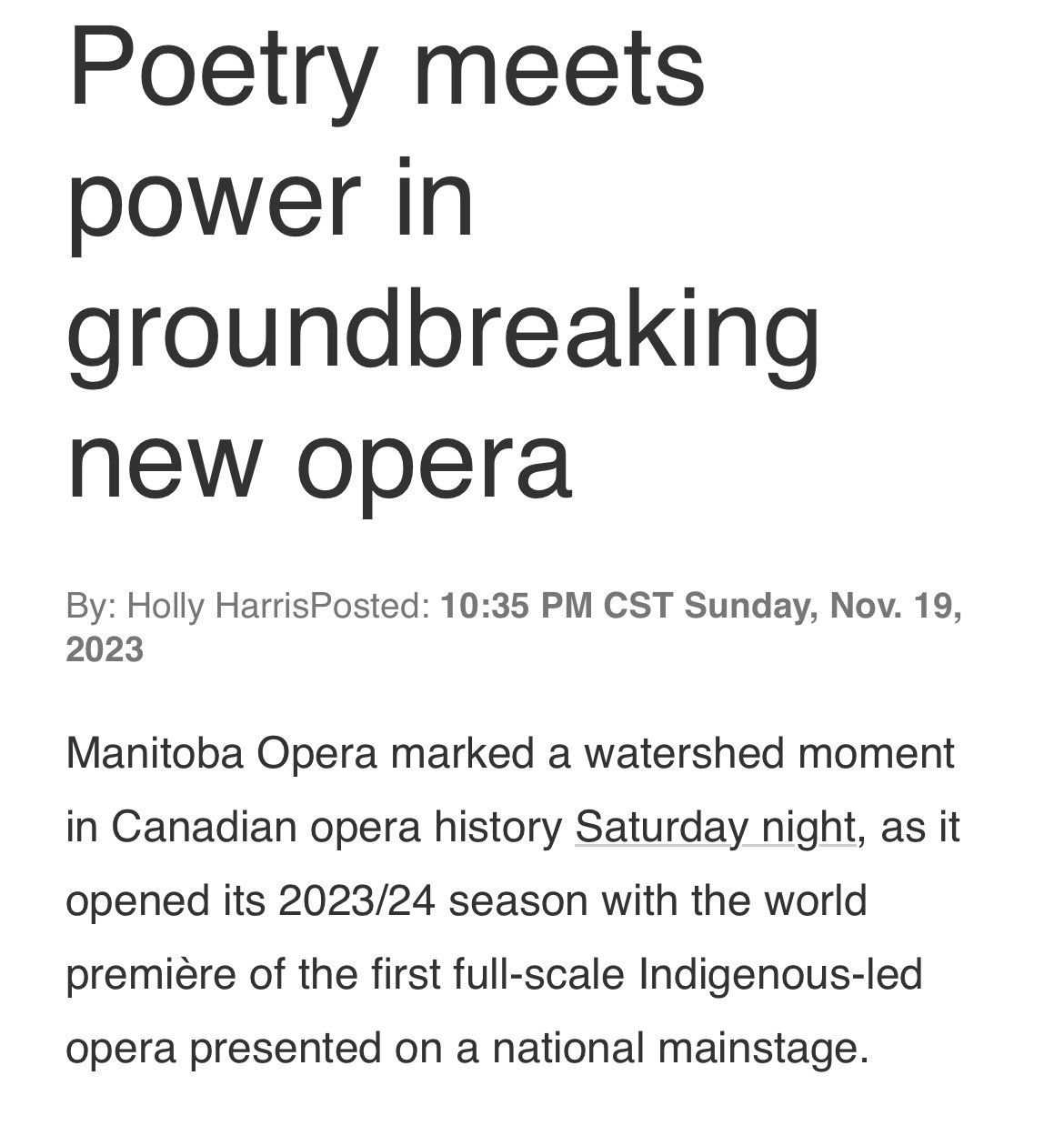 Poetry meets power in groundbreaking new opera – Winnipeg Free Press