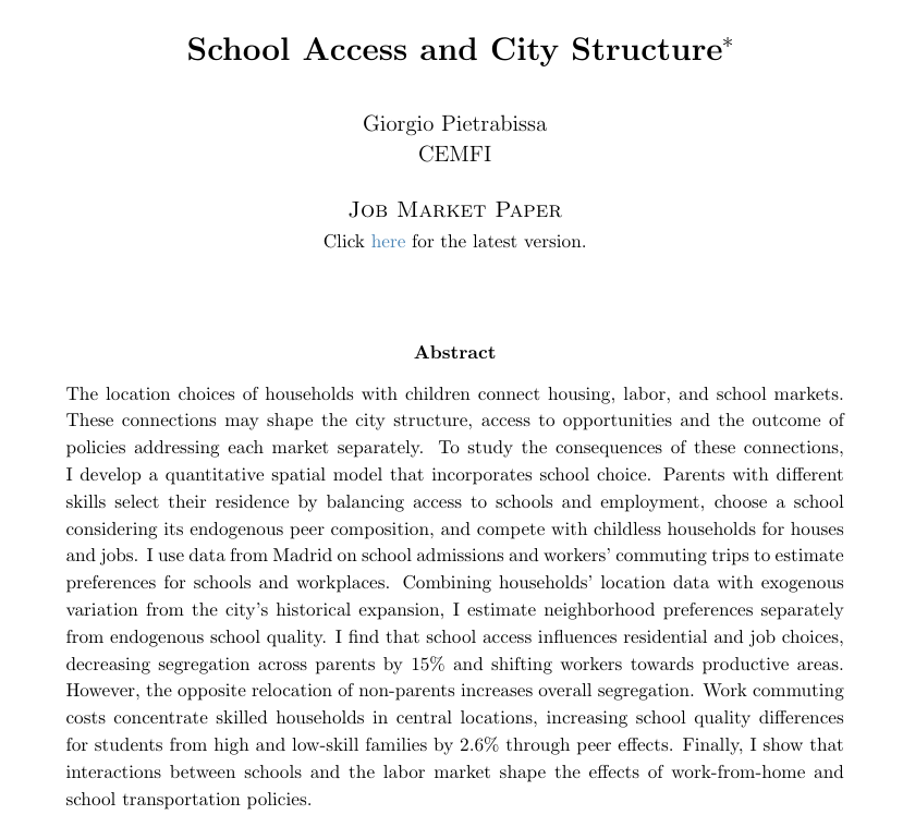 GioPietrabissa's tweet photo. 📣 *JMP Alert*

I study how schools interact with housing and labor markets within cities. Not surprisingly, parents care a lot about schools.  But I find schools also impact other markets, non-parents, and policy outcomes!

👉Full draft at https://t.co/XMChWgedBi
#EconTwitter https://t.co/YdomjrLRbh