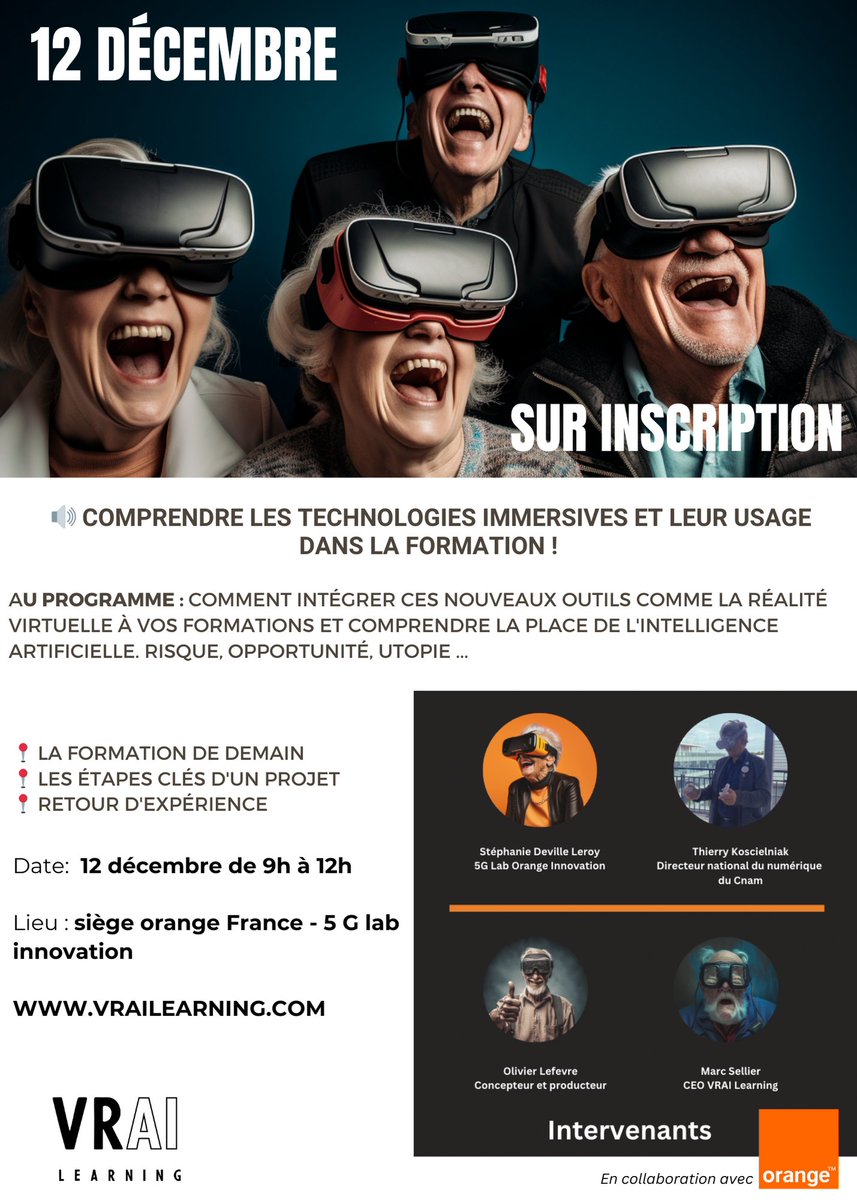 VRAILearning's tweet photo. 🔴 SAVE THE DATE 🔴

Vous aimeriez en savoir + sur le cocktail #formation  / #réalitévirtuelle / #IntelligenceArtificielle et discuter avec des pros sur l'usage qu'ils en font dans leurs projets ?

 📌 Inscrivez-vous  👉 https://t.co/qi3yga8yuI ❗

#VR #AI #Formation #edtech https://t.co/SyzJTBfmTm