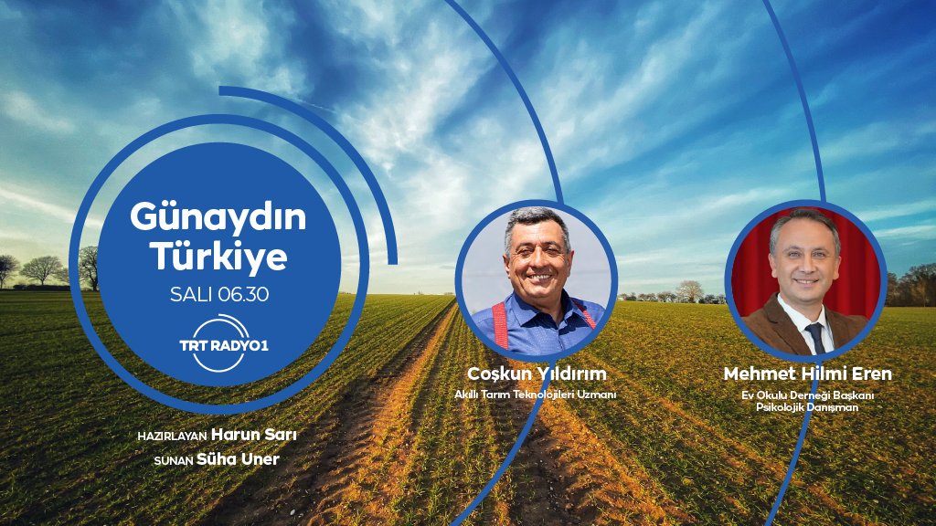 Konuklarımız; Akıllı Tarım Teknolojileri Uzmanı Coşkun Yıldırım ile, Akıllı Tarım Uygulamaları, Ev Okulu Derneği Başkanı ve Psikolojik Danışman Mehmet Hilmi Eren ile Çocuklarda Eğitim Süreci hakkında konuşuyoruz.
 
 Dinlemek için ⤵️ 
🌐 radyo.trt.net.tr