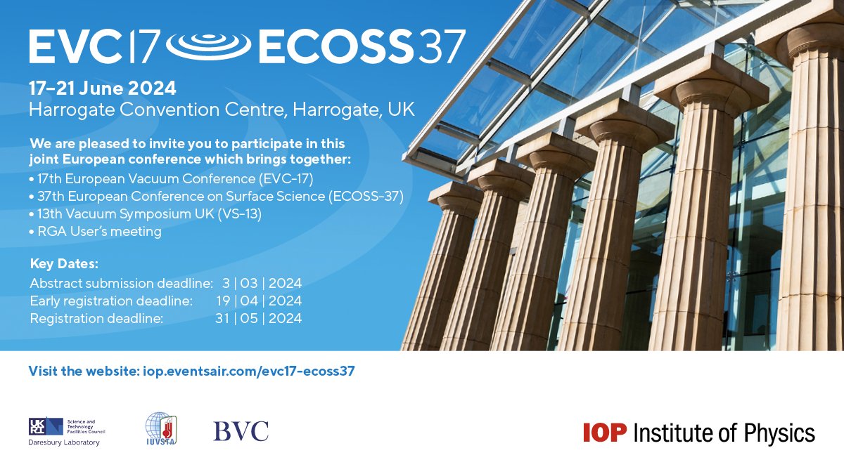 EVC-17 / ECOSS-37 provides scientists, researchers and engineers, the opportunity to meet and discuss the latest advances in the physics and chemistry of surfaces as well as their industrial application.  For more information, visit iop.eventsair.com/evc17-ecoss37