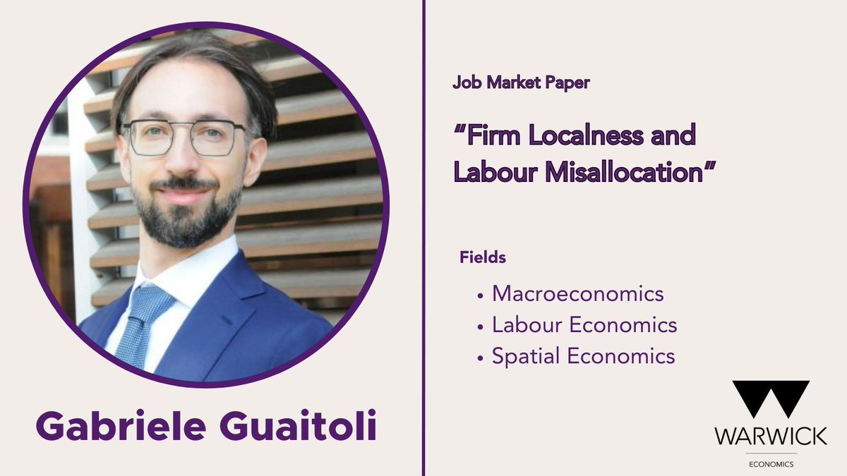 Meet our #EconJobMarket candidate @gabriguaitoli His job market paper shows what policies effectively tackle spatial labour misallocation by studying a novel dimension of firm heterogeneity called 'localness'. Learn more about Gabriele: buff.ly/3ukiUJP