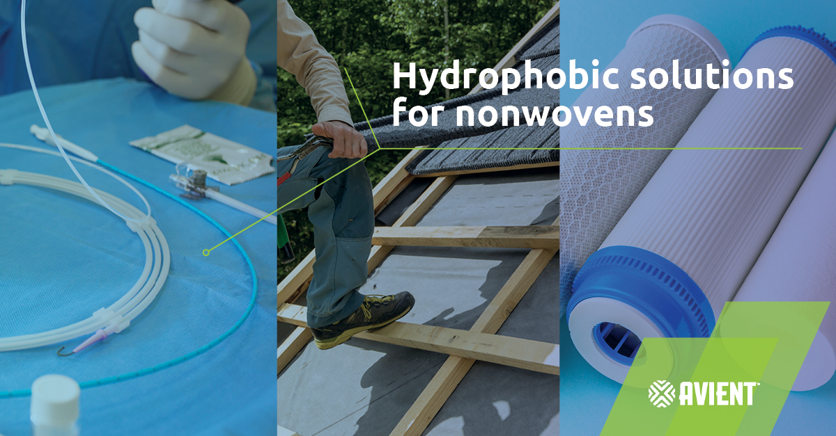AvientCorp's tweet photo. Need nonwovens with long-lasting 💧water #repellency? Our Cesa™ Fiber Additives impart #hydrophobic properties to #nonwoven material, achieving IPA repellency grade 6 for spun bond and melt blown #propylene that can be used in a number of applications: https://t.co/NoIbiWvVwB https://t.co/TBt0ue3ZeF