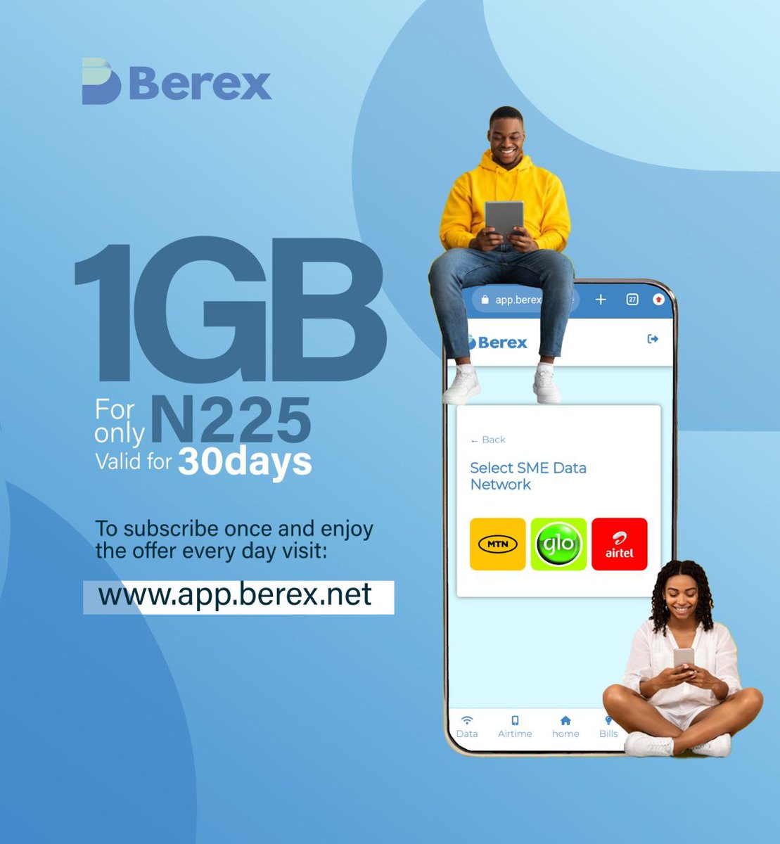 1GB MTN SME data now NGN295 visit app.berex.net to get started 

#mtn #mtndata #buju #victony #shallipopi #9ja #airteldata #glodata #smedata