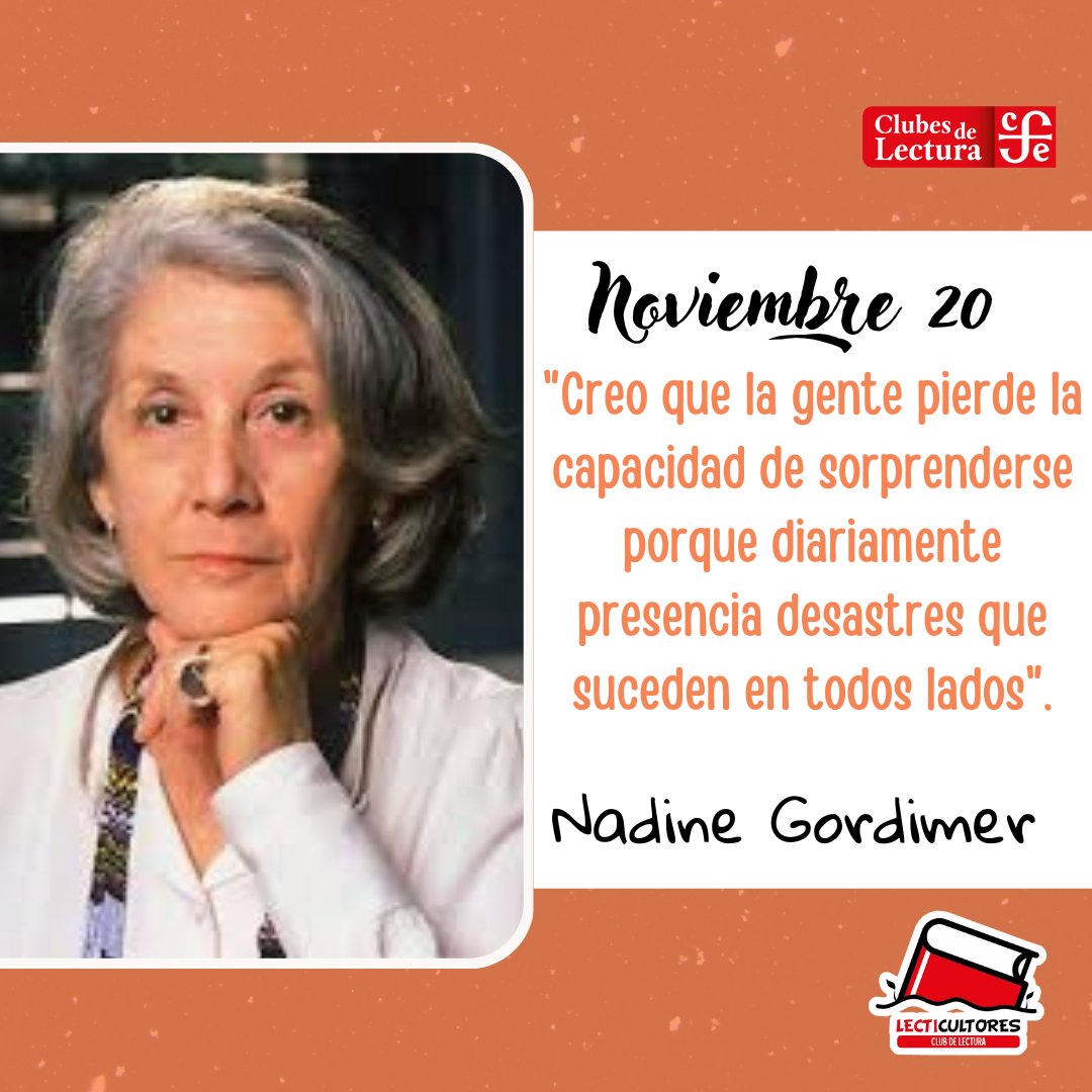 #EfeméridesLiterarias #Efemerides #Escritores #Frases #Libros #Leer 
#NadineGordimer