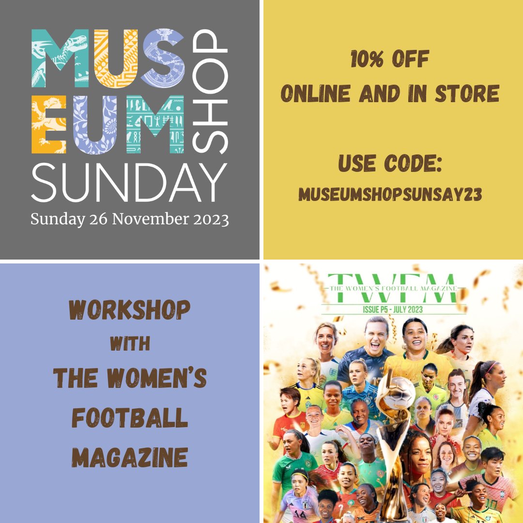 Come to the Museum today to celebrate with us @museumshopsunday 🎉

We've planned a workshop with the amazing @womensfootiemag and there are also some prizes involved 😉

AND a 10% discount to use in the shop and online!

#museumshopsunday #culturalenterprises #womensfootball