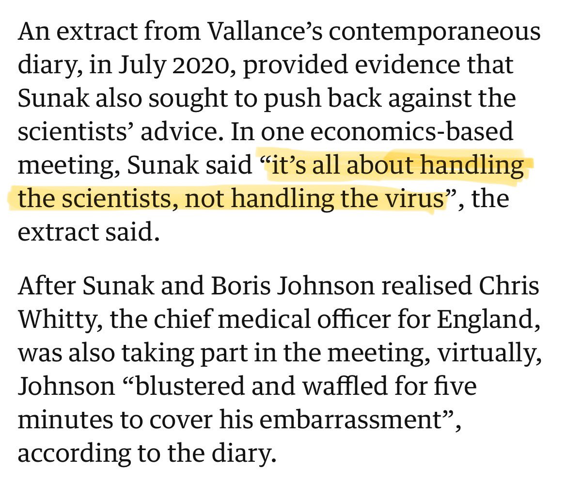No wonder Sunak refused to give his WhatsApps to @covidinquiryuk. Today’s testimony from Patrick Vallance lays the second wave firmly at his door - & depicts a politician who blantantly put economics above human lives. Devastating. theguardian.com/uk-news/2023/n…