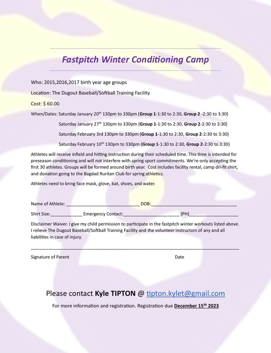 Any girls with birth years 2015, 2016 and 2017 here is flyer for some offseason workouts.