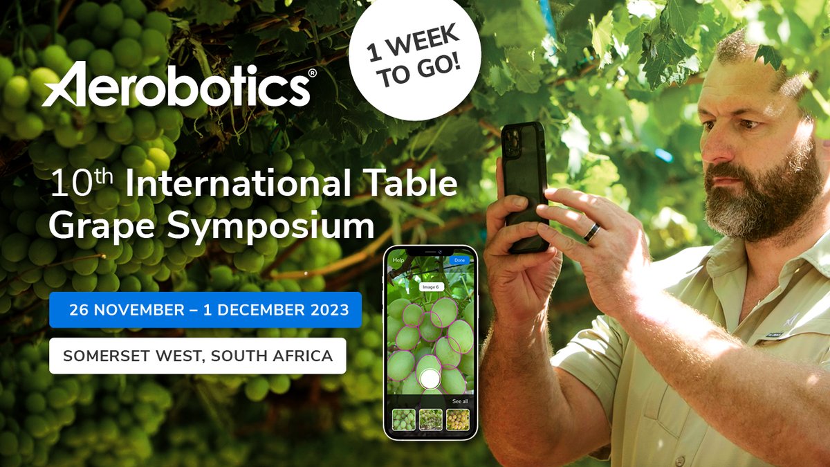 aerobotics_intl's tweet photo. We're proud to be a sponsor at the 10th International Table Grape Symposium taking place 26 November - 1 December 2023 in Somerset West, South Africa.🍇✨ Where science meets industry. Attending? Comment below, we'd love to connect. #ITGS #10ITGS #SATI https://t.co/SrCqZTT4Ou