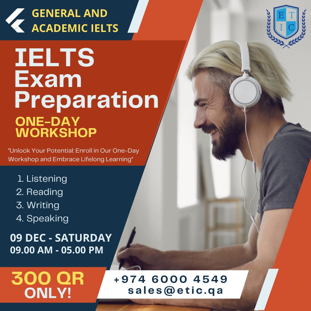 Accelerated IELTS Exam Preparation Workshop

Gear up for IELTS success in just one day with our intensive Accelerated IELTS Exam Preparation Workshop! 
#ieltsqatar #qatarworkshop #IELTSWorkshop #qatareducation
#dohaielts #QatarLearningEvent #IELTSExamPrepQatar
#qatarskills