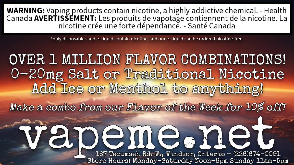 vapemedotnet's tweet image. New! #vapeme FOTW combos! Thousands of possibilities! 10% off.
0-20mg Salt or Traditional Nicotine/Adjustable VG %!
Try Red Apple by itself or combo'd up with one or two more flavors!
vapeme.net/shop/e-liquid-…