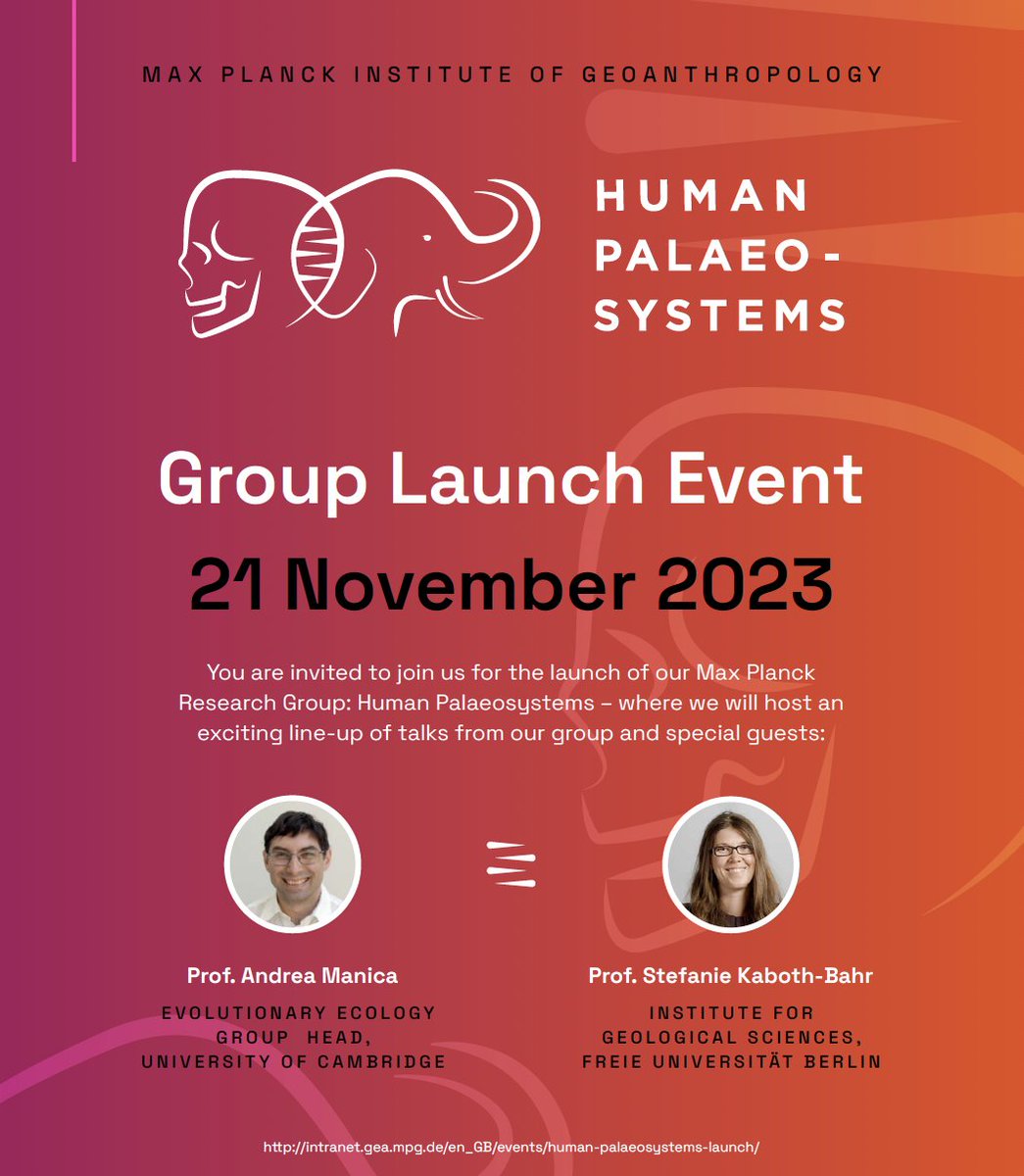 We are happy to announce the new permanent independent @maxplanckpress group at the @MPI_GEA, the Human Palaeosystems Group, led by @DrEleanorScerri - new launch event tomorrow ft. @DrManica & @KabothBahr!