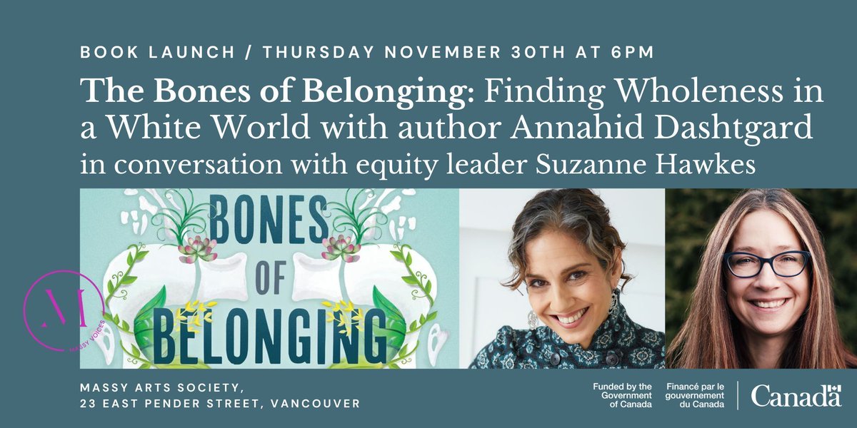 dundurnpress's tweet image. Join @annahid in conversation with equity leader Suzanne Hawkes on November 30th at @MassyArts for what's sure to be an amazing discussion! Register for free and learn more details here: eventbrite.ca/e/the-bones-of…

#Vancouver #AuthorEvents #Books #NonfictionNovember #Memoir