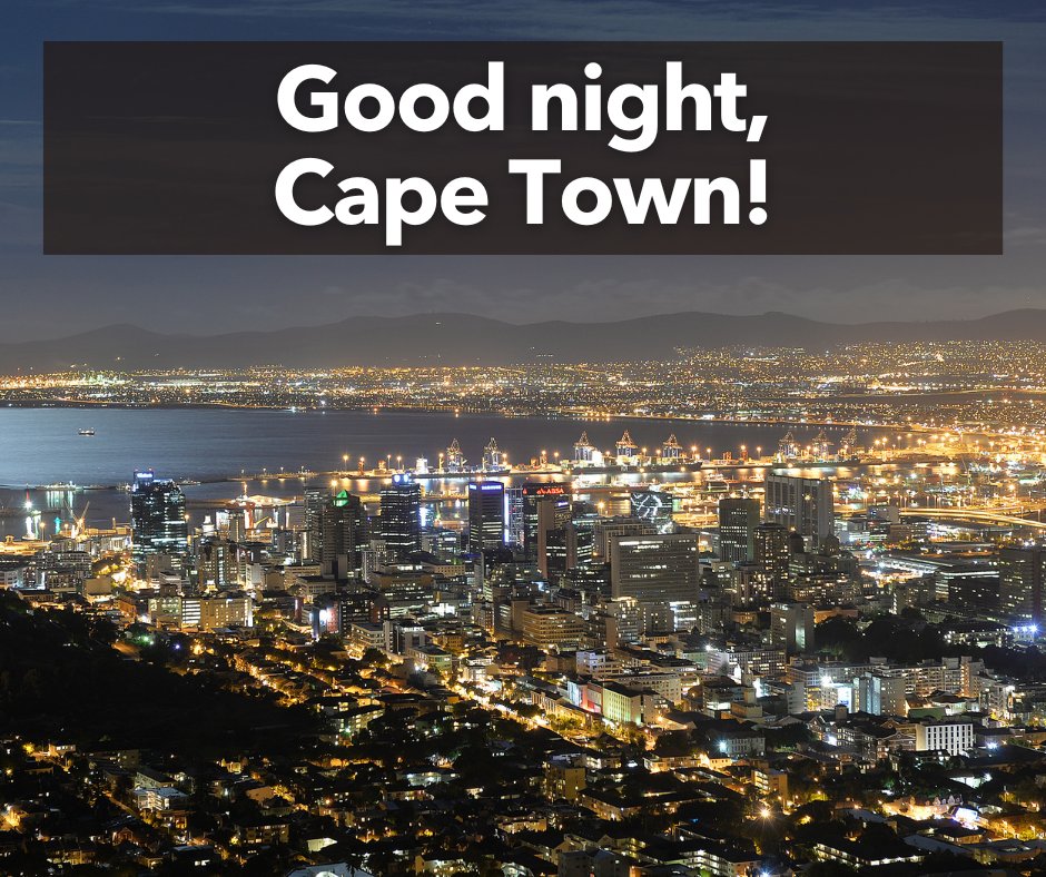 Good night, Cape Town! Our team will return at 07:30am tomorrow to assist you. If you need anything before then, contact the City on 0860 103 089 for faults and enquiries. For emergencies, contact 021 480 7700 from a cellphone or 107 from a landline. #OneCityTogether