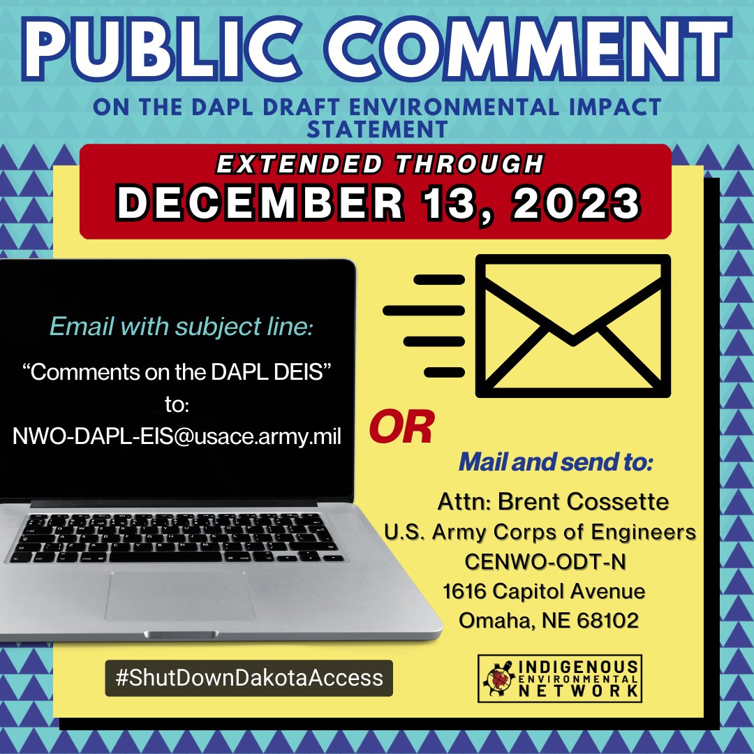 Pipelines ALWAYS leak; it's not about if... it's when! Join us and other water protectors across Turtle Island and submit a public comment urging the Dakota Access Pipeline to SHUT DOWN! 10 million people's drinking water is at risk. #ShutDownDakotaAccess #KeepItInTheGround