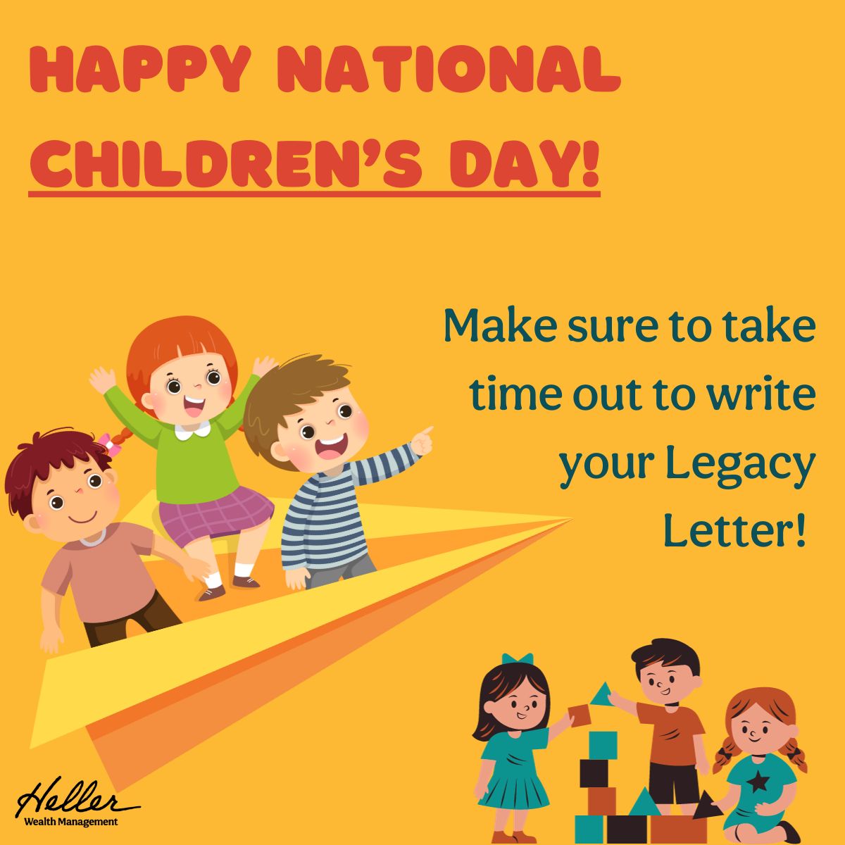 Happy National Children's Day! Today, let's celebrate the joy, innocence, and boundless potential that children bring into our lives. Let's invest in the future by creating a legacy that echoes love& resilience. 

#NationalChildrensDay#LegacyLetter#financialplanning