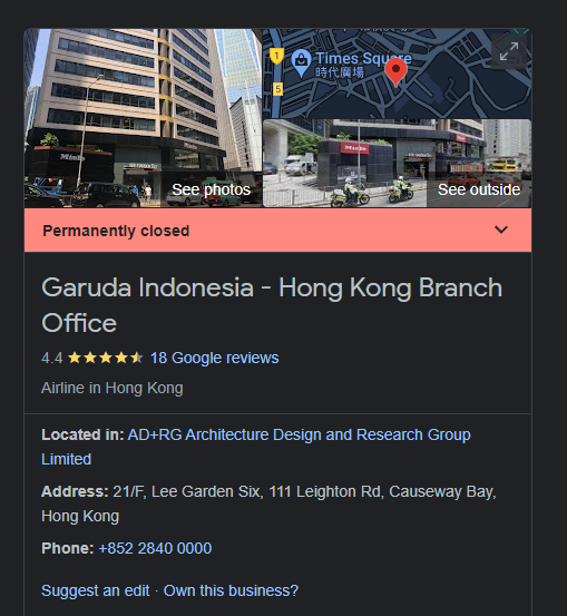 Jimmyphon's tweet photo. terbang aja belom.

-Sales Office garuda di hong kong sudah lama tutup bahkan emailnya tidak aktif dari mei 2022. Terus setelah 2 jam telpon ganti 3 CS akhirnya dibilang pergi ke KBRI ada sales counter Garuda yang dimana gw jg belom cek untuk ini. https://t.co/cjlqH9xamw