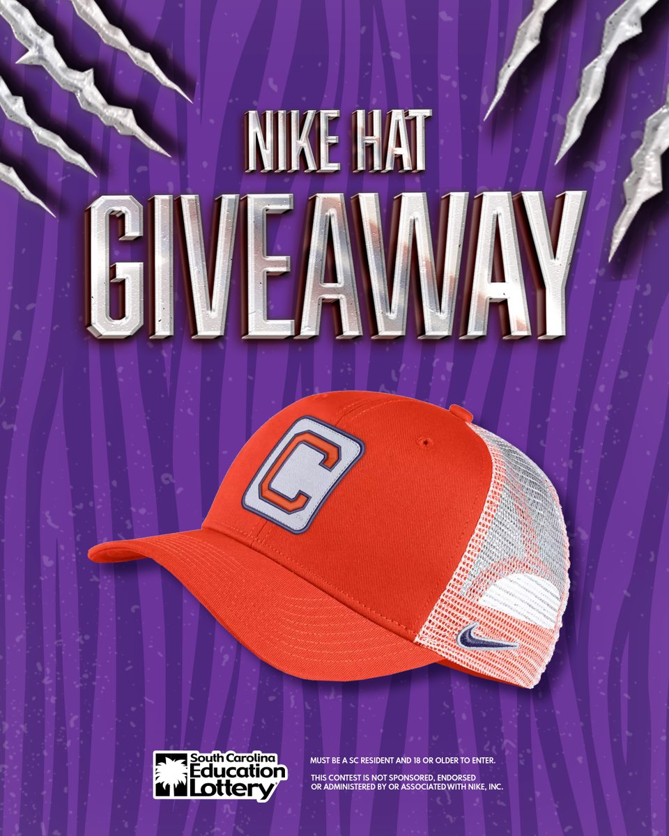 BEAT CAROLINA! Tiger fans, enter to win a Clemson Nike Hat! RT, FOLLOW and click bit.ly/47h2Aro to enter! SC Lottery is a proud sponsor of the Palmetto Series.
SC residents only. Must be 18 or older. ENDS 11/26/23. <a href="/ClemsonFB/">Clemson Football</a> #contest
