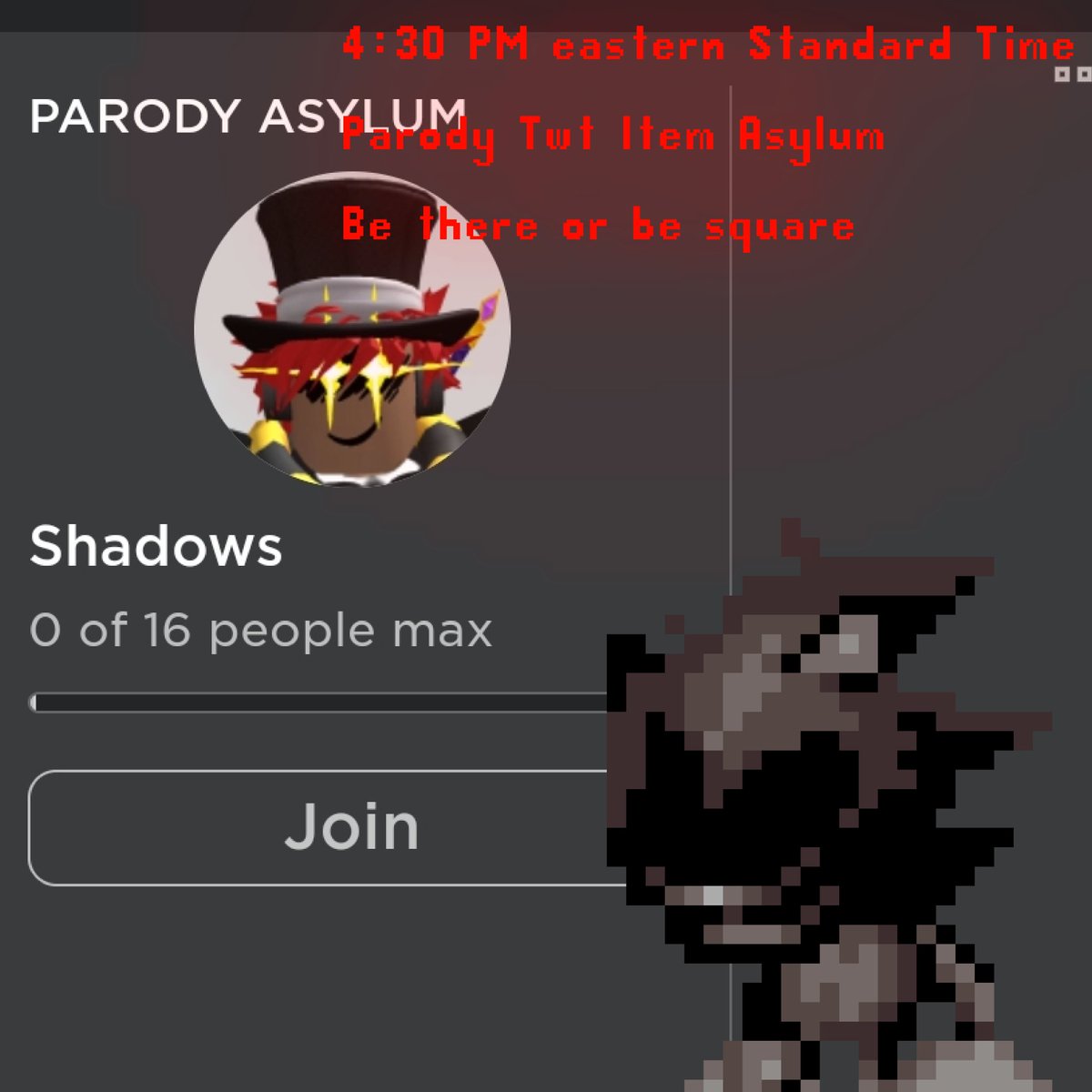 discord.com/invite/qwQ3HH5… ))
Bump up this post if you're one of the 16, we MAY play more games than just Item Asylum as well, it may be a big Roblox party in general))
Who knows, maybe we even go past Roblox and into new game realms entirely-))

Thanks for 300 followers
