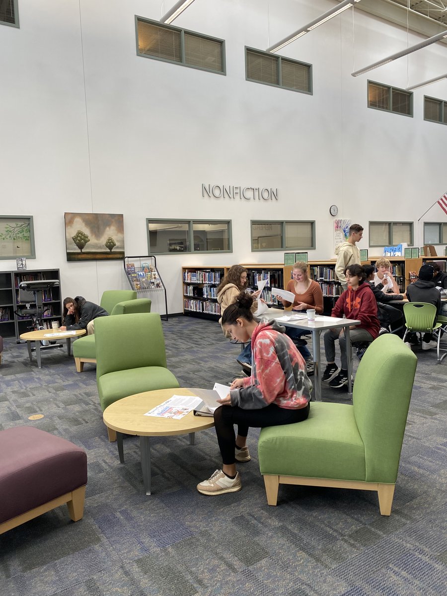 EVlibrary's tweet photo. We were so excited to have Ms. Lundgren-Stowe's AP World History classes in the library for a gallery walk! With help from the library, the classes created a movie poster about a resistance movement they had learned about in class. The posters were amazing! https://t.co/4bDuKyi1BR