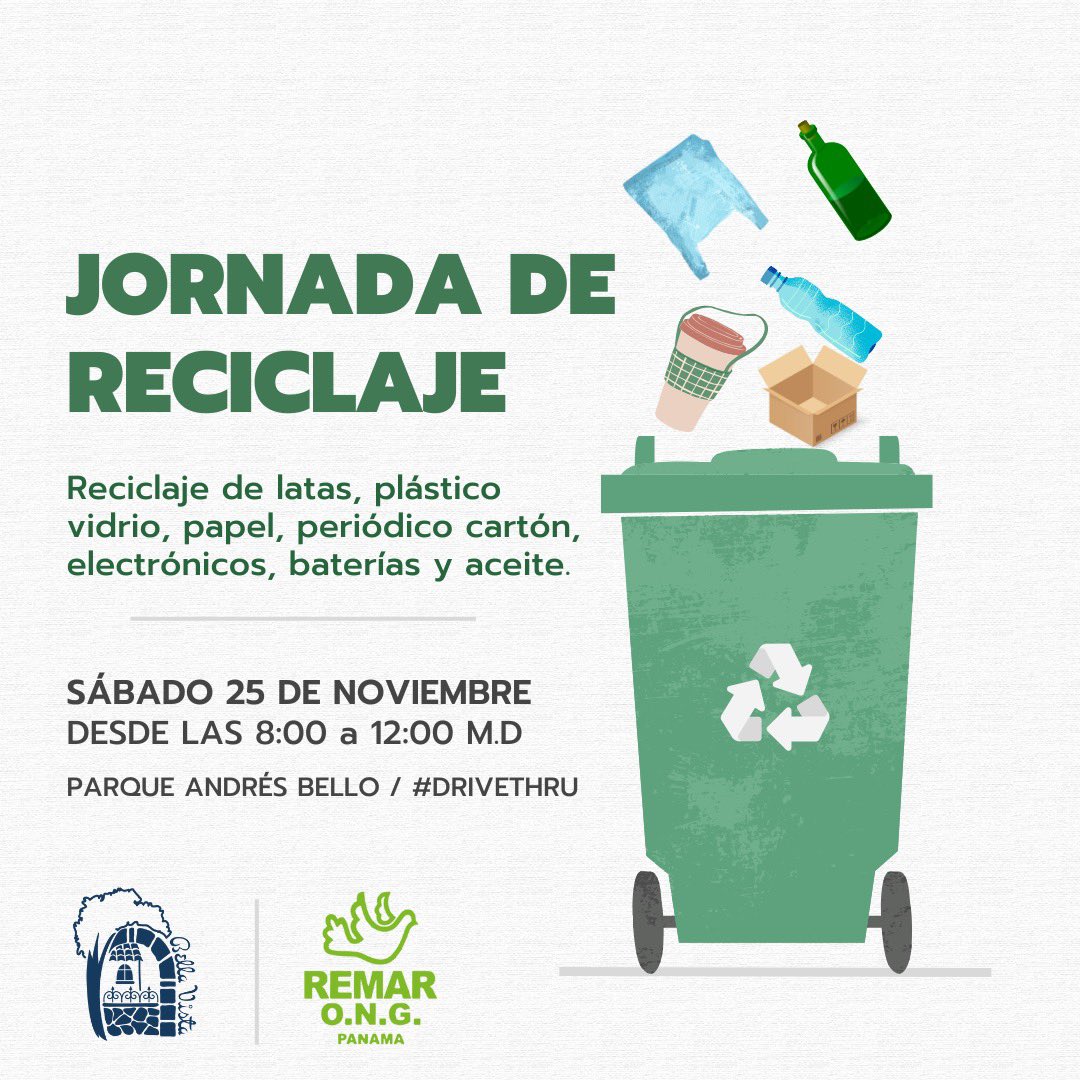 JCBellaVista's tweet photo. ♻️ Fin de reciclaje ♻️

Si estás contribuyendo con el medio ambiente de nuestro país, ciudad y corregimiento, te esperamos este sábado 25 de noviembre con #drivethru (revisa el hilo) https://t.co/dcELUoU7qL