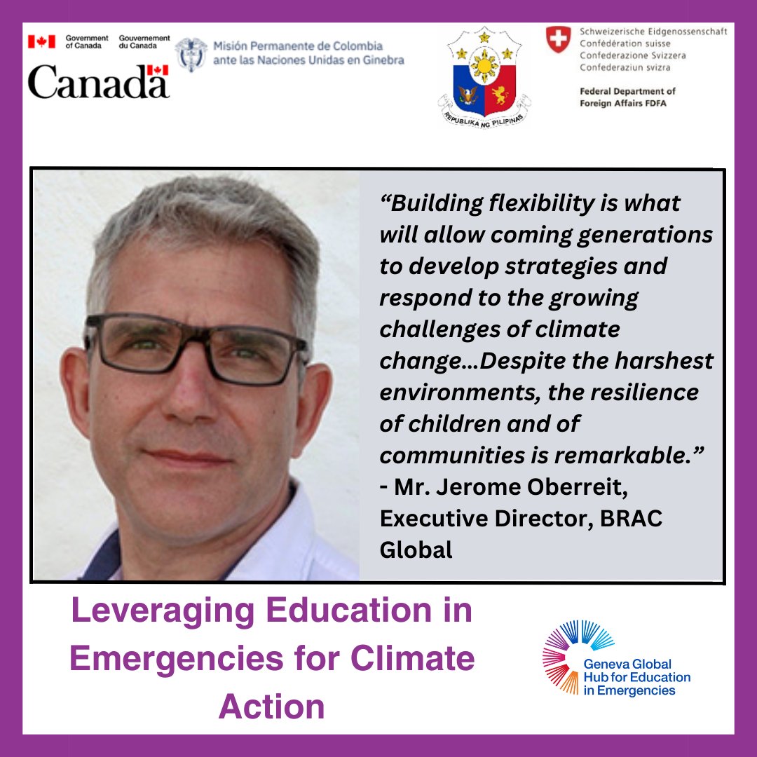 “Despite the harshest environments, the resilience of children and of communities is remarkable.”
Jerome Oberreit, Executive Director, BRAC Global, at launch of EiE Hub's 2023 flagship report, Leveraging #EducationinEmergencies for #ClimateAction tinyurl.com/22th6p4n