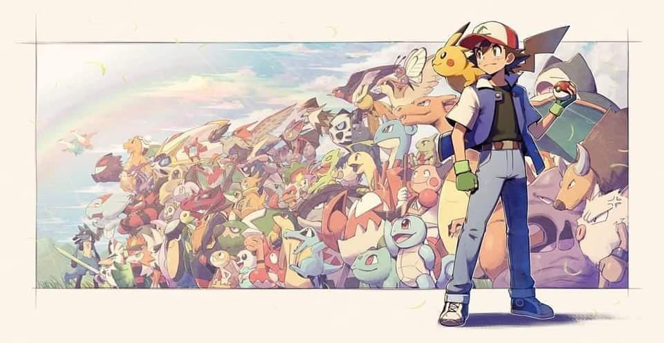 RadyxDemo's tweet photo. Ash junto a todos los Pokémon que ha capturado estos 25 años que ha protagonizado la serie. https://t.co/FhdXWTs4vC