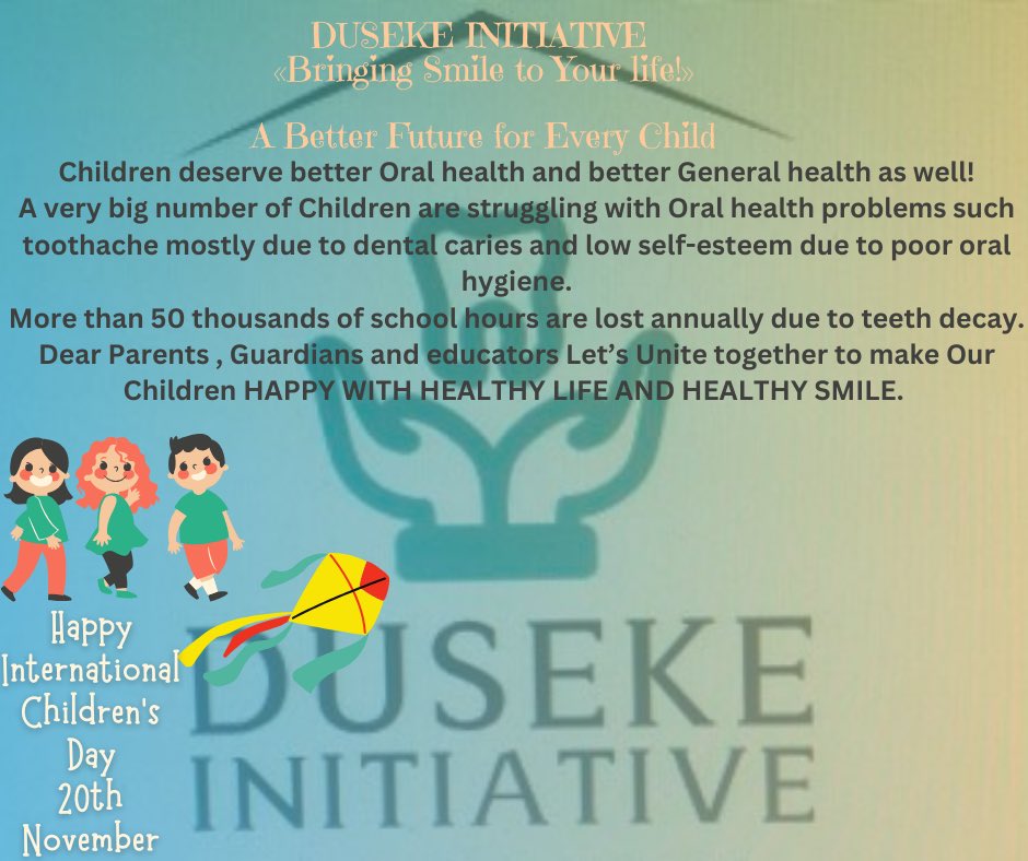 20th- November, INTERNATIONAL CHILDREN’S Day👶👧
All of Us it’s our task to ensura a better future for every child…
Children deserve better general health and better Oral health as well!
Frequent #teeth brushing should be every child’s habit!
<a href="/RBCRwanda/">Rwanda Biomedical Centre</a> 
<a href="/RwandaHealth/">Ministry of Health | Rwanda</a>
<a href="/UNICEF/">UNICEF</a>
