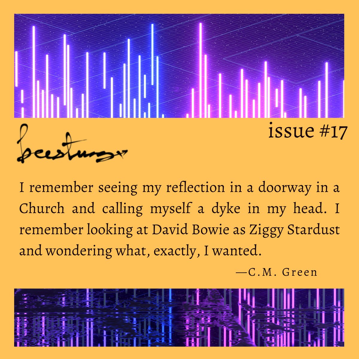 beestung's TRANS IS THE FUTURE THE FUTURE IS TRANS, is here, guest edited by Cavar!

W/ Kwame Sound Daniels, Jade Wallace, C M Green, Brody Parrish Craig, Alix Perry, KJ Cerankowski, Min Straussman, Vartouhi Harootunian, Proginoskes, &amp; June Vellequette

beestungmag.com