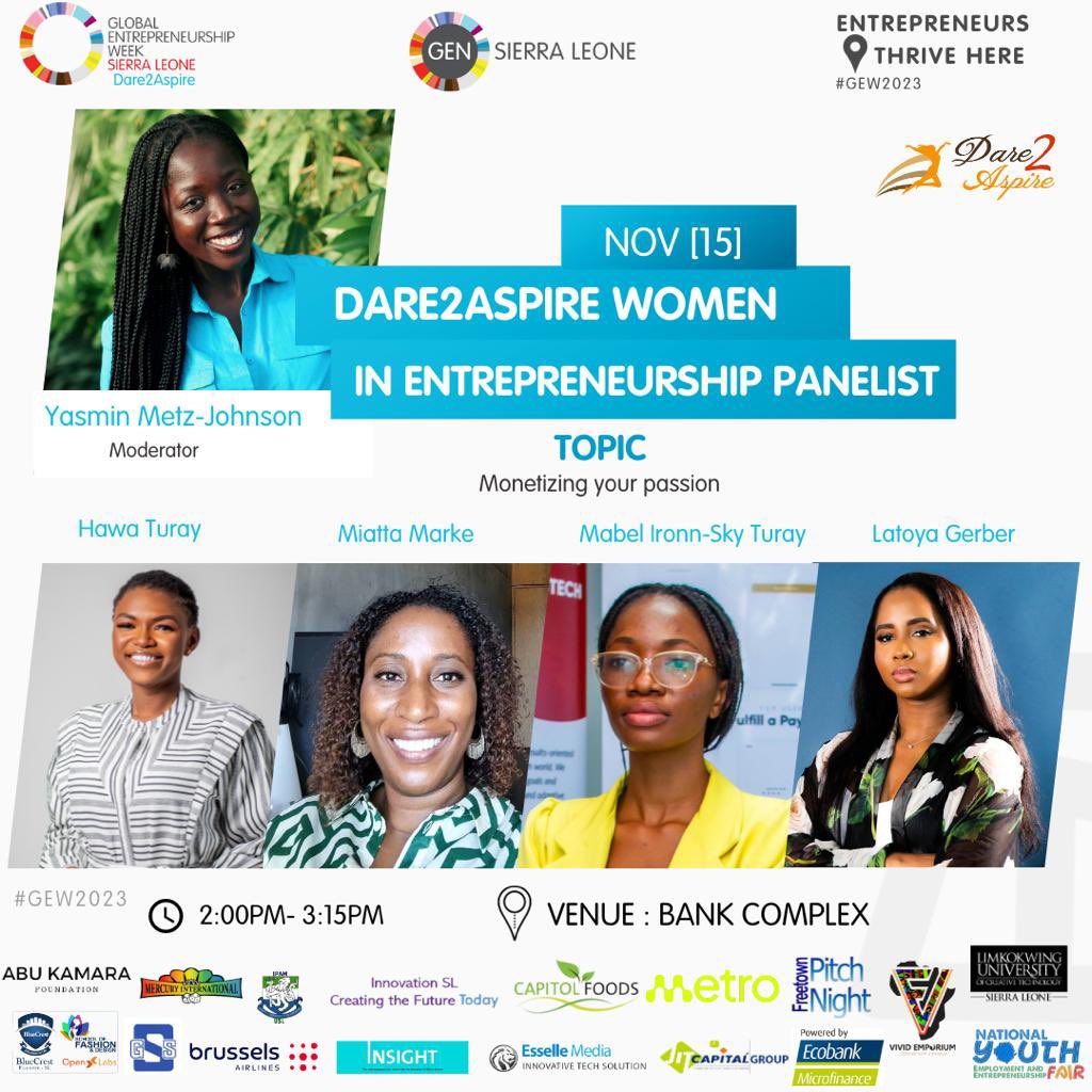 yasmin_tells's tweet photo. It was a pleasure to moderate the ‘Monetising Your Passions’ panel discussion last week with these phenomenal women for the Global Entrepreneurship Network here is Sierra Leone, in association with InnovationSL and Dare 2 Aspire.

Thank you to all who attended. 😊
#yasmintells https://t.co/VjBjgbVk3O