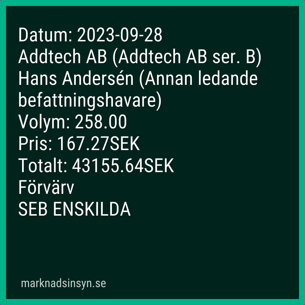 svenroed's tweet image. Insynshandel #addtech (källa FI). #addtech #SE0014781795 $addt addtechb