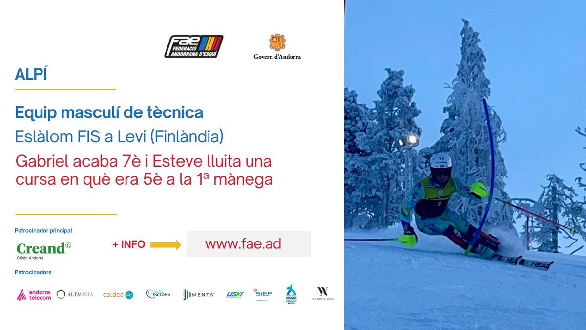 ALPÍ · <a href="/bartugabriel/">Bartumeu Gabriel</a> 7⃣è a l'SL FIS de #Levi 🇫🇮 amb una bona lluita d'#ÀxelEsteve

RESULTATS COMPLETS ✅ fae.ad/index.php?opti…

<a href="/CreandSupport/">Creand Supporting</a> 
<a href="/Caldea/">Caldea</a> 
<a href="/AndorraTelecom/">Andorra Telecom</a> 
#altavista 
<a href="/Esports_Govern/">Esports_Govern</a> 
<a href="/AAutofactoria/">AeroAutofactoria</a> 
#mentagrup 
#liski 
#siepandorra 
@andorra2029
#thewhiteangel
