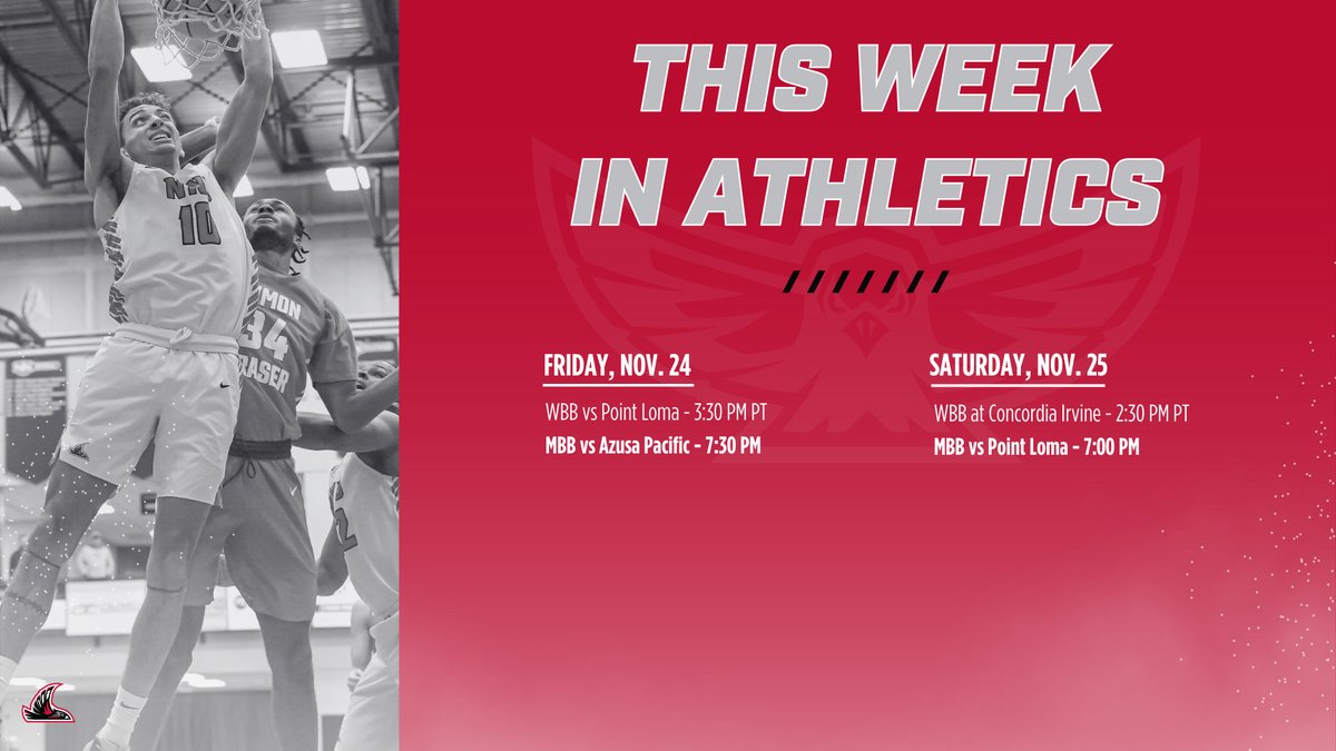 Big Thanksgiving week of basketball as the women head to Irvine and the men host Azusa Pacific and Point Loma!

📅: nnusports.com/calendar