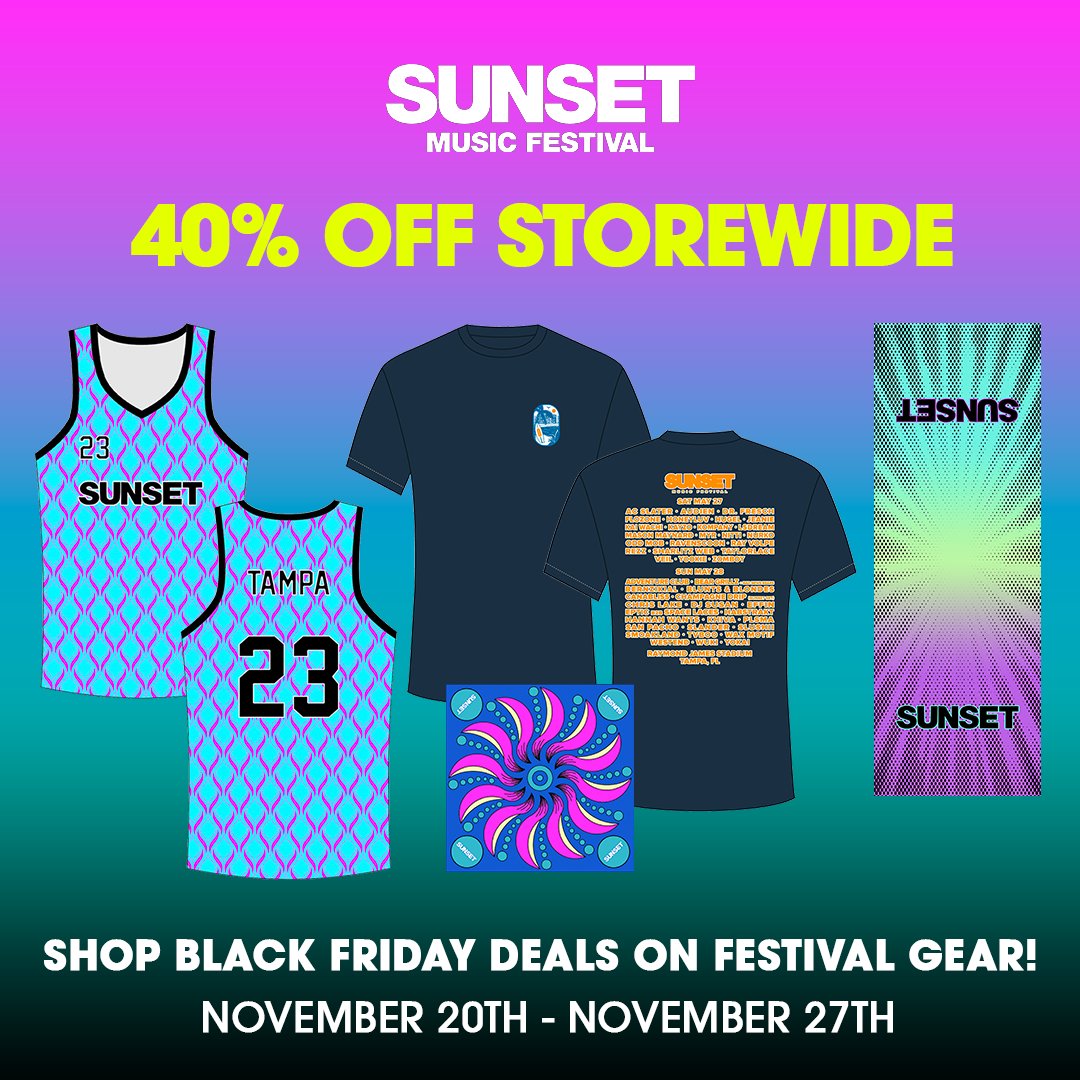 Save 40% off storewide when you shop the Sunset Black Friday Sale! 🤑🖤 Act now &amp; shop the savings before 11/27. bit.ly/smf-merch