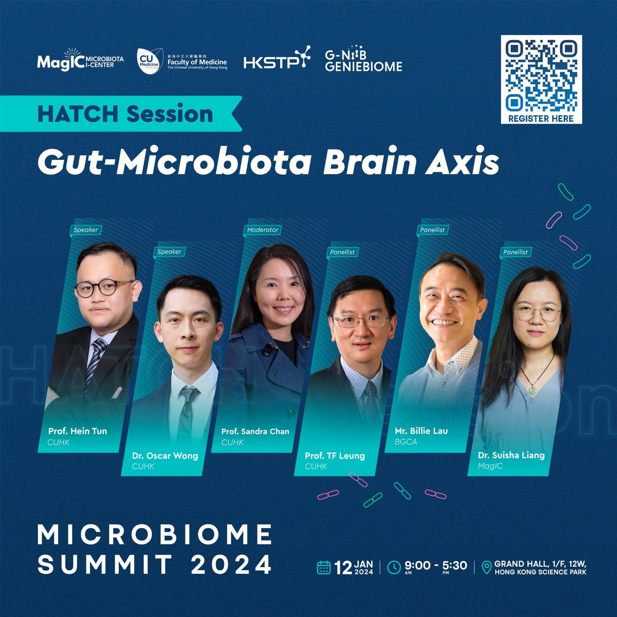 HATCH Session – Gut Microbiota Brain Axis! 🧠🦠 📅 Date: 12 Jan 2024 (Fri) ⏰ Time: PM Session 🏢 Venue: The Grand Hall, 12W, HKSTP 🎟️ Register NOW: lnkd.in/gxF4hGyr Gut Microbiota Brain Axis - focus on translational research, community service, and child health.