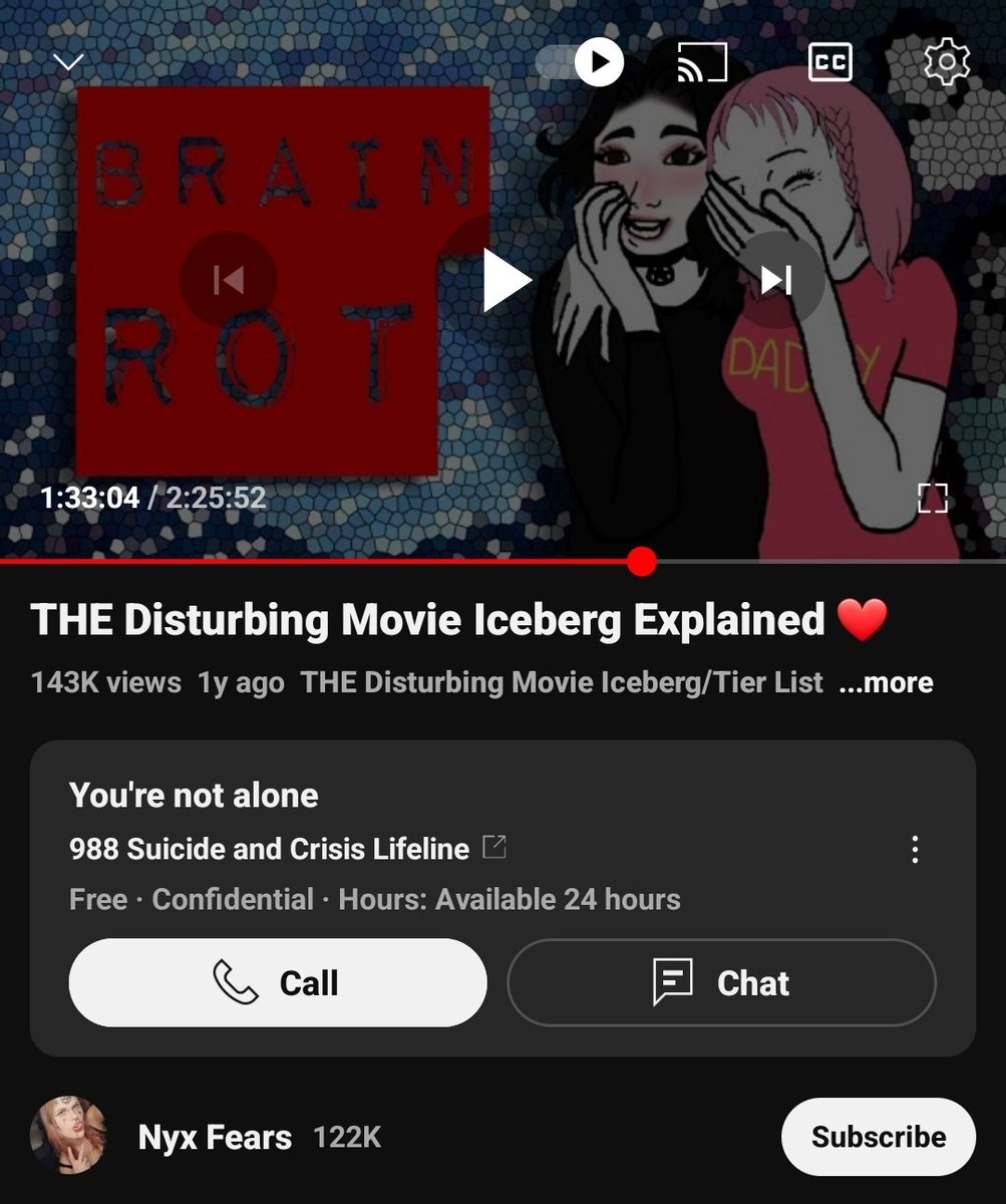 Watching Nyxfears disturbing movie iceberg, and it got me and add for a crisis lifeline 💀💀💀