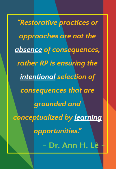 There are a lot of misconceptions about #RestorativePractices #RP #RestorativeJustice - RP doesn't take away consequences of actions of individuals. We must be thoughtful rather than reactive. How can we help make this a learning opportunity while also teaching accountability?