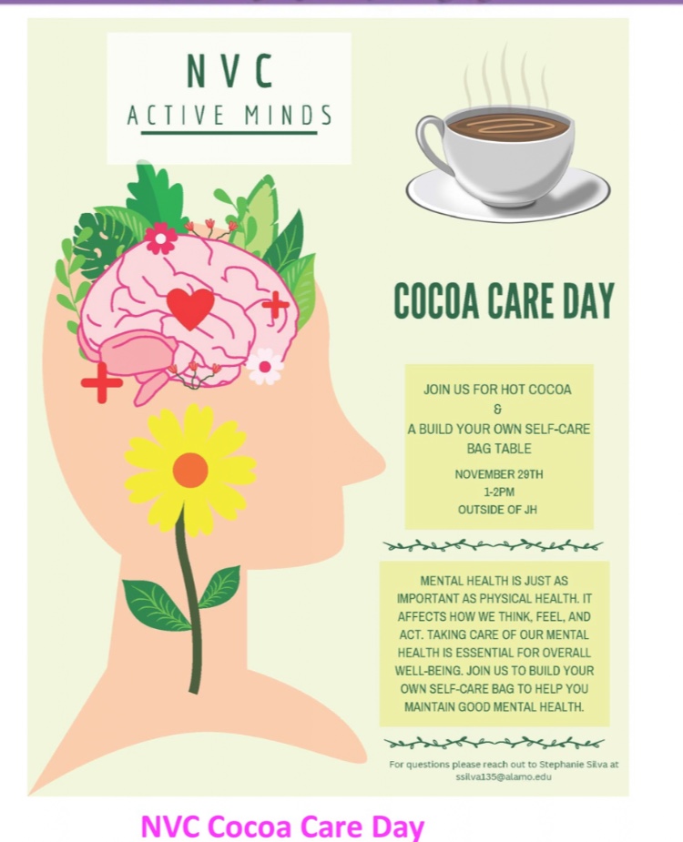 govista's tweet image. Join us for the NVC cocoa care day for students and create your own self-care bag! 🎒🌟 Don't miss out on this opportunity to prioritize your well-being. #SelfCare #ActiveMinds
