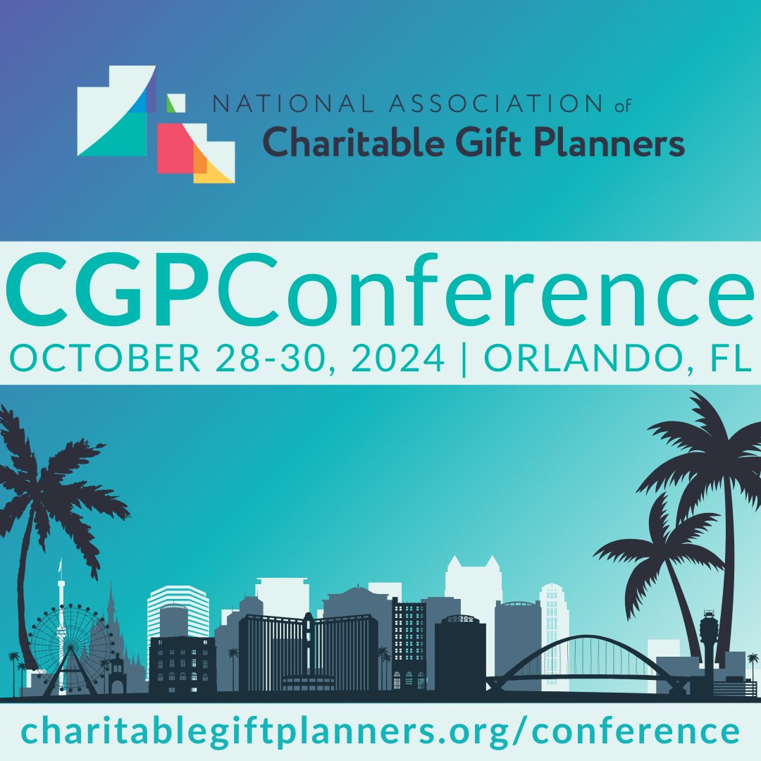 CGPnational's tweet image. Save the date for CGP Conference 2024 from October 28-30 in Orlando, Florida. Join hundreds of gift planning professionals to elevate your skills and expand your network.

See you there!

#CGPConference #ContinuingEducation #PlannedGiving #GiftPlanning #Philanthropy
