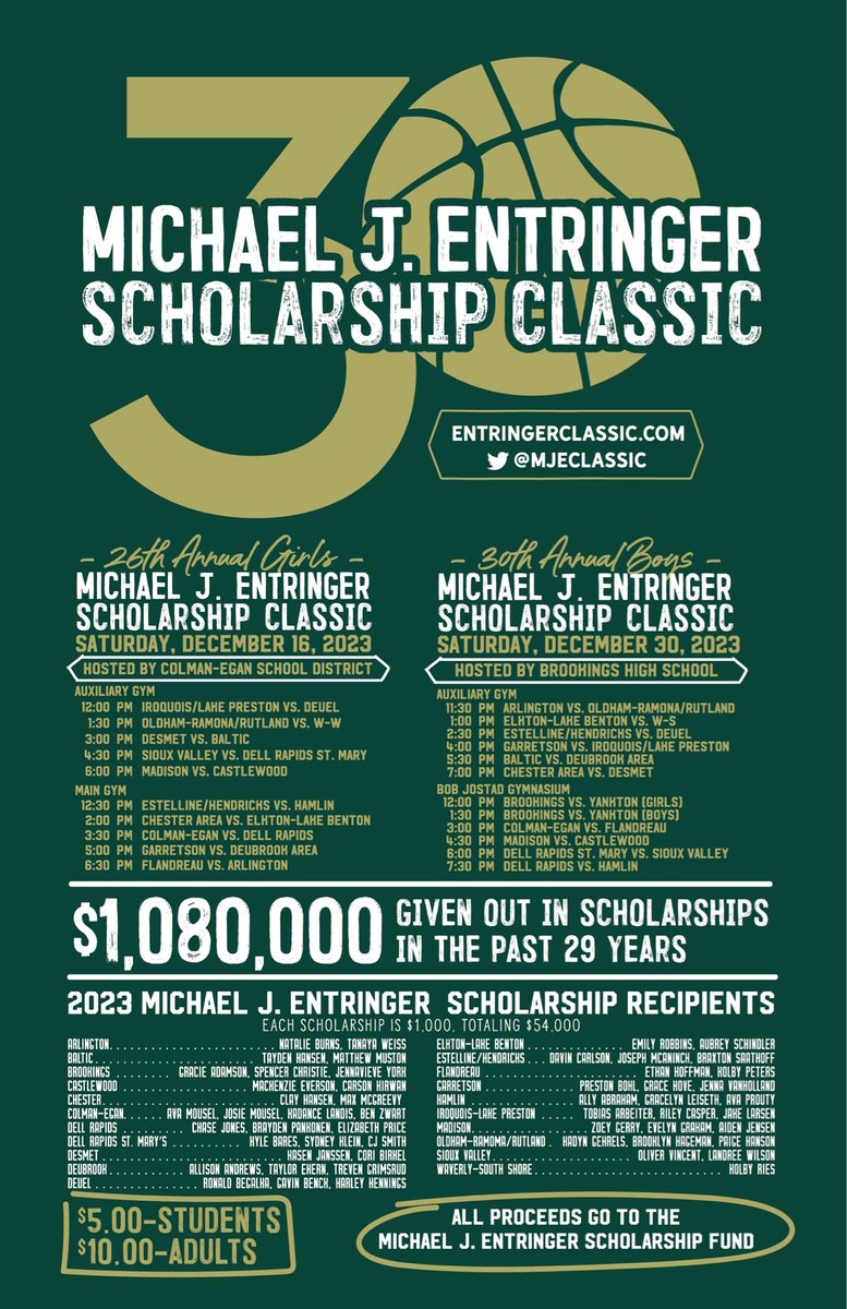 With GBB practices starting across the state today it’s never too early to make plans. Join us in Colman on December 16th and in Brookings on December 30th to celebrate year 30 for the MJEC!